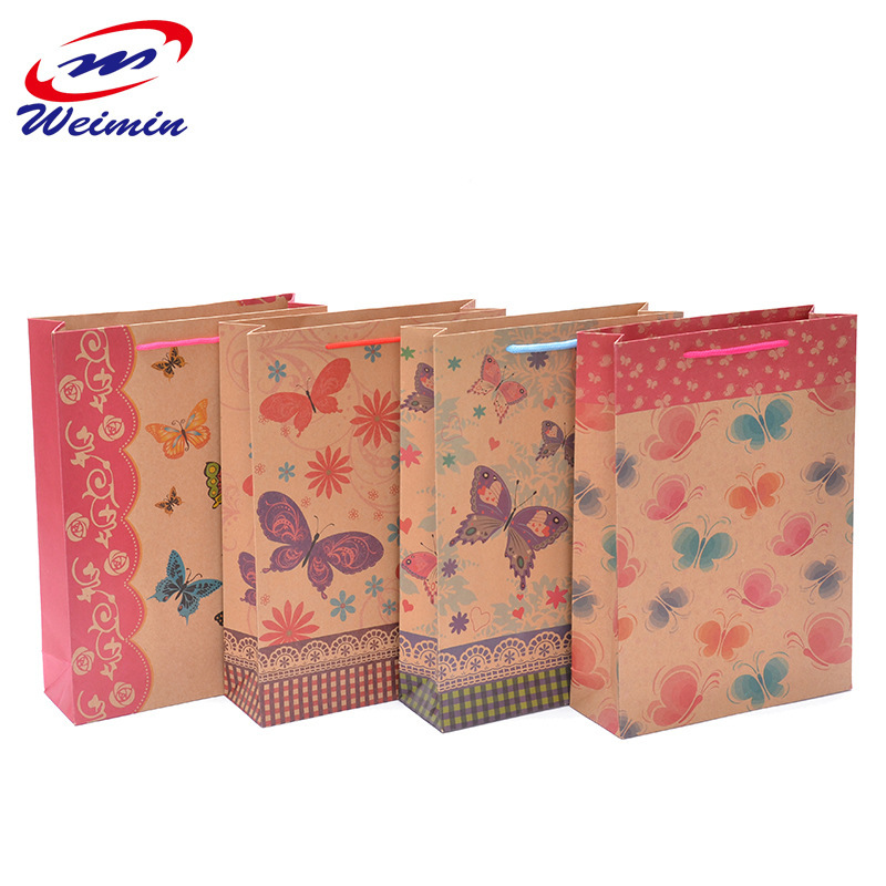 厂家可定 礼品手提袋创意蝴蝶包装袋子牛皮纸袋 购物纸袋现货批发
