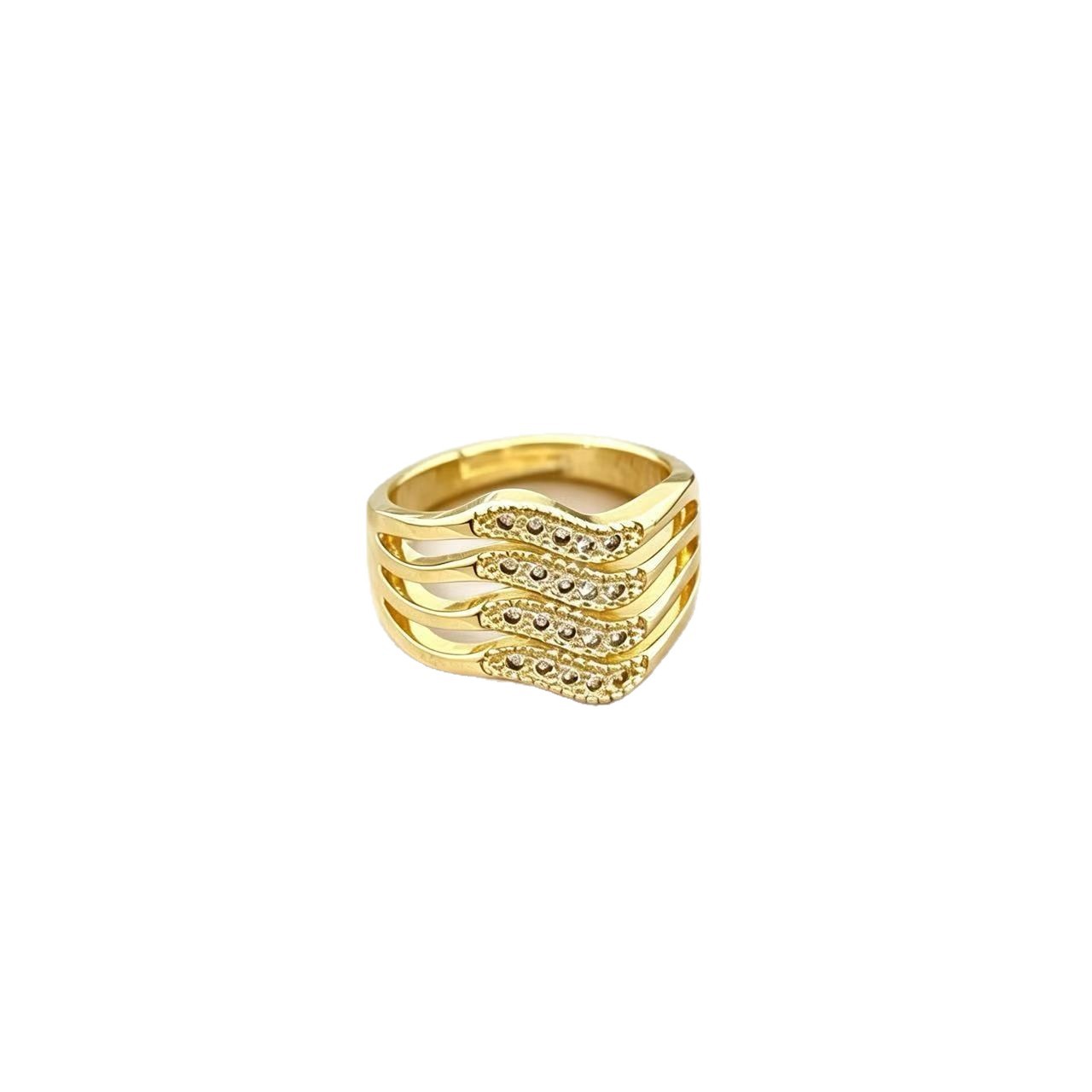 [Real Gold Plating] Four-Layer Zircon Open Ring, Adjustable, Simple Japanese-Style Couple Rings, High-End Jewelry