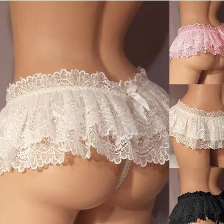 Sexy underwear women's European and American foreign trade lace pleated lotus leaf lace sexy cute temptation thong wholesale generation