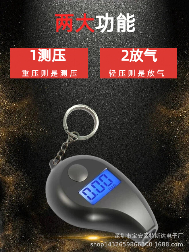 Tire pressure gauge car tire keychain digital display mini high-precision tire pressure gauge cross-border source factory in-stock wholesale