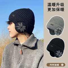 帽子男の冬の耳保護帽は保温冷帽の大きな頭の周りの毛糸帽男の頭の上にベルベットのニット帽の男性をかぶせます。