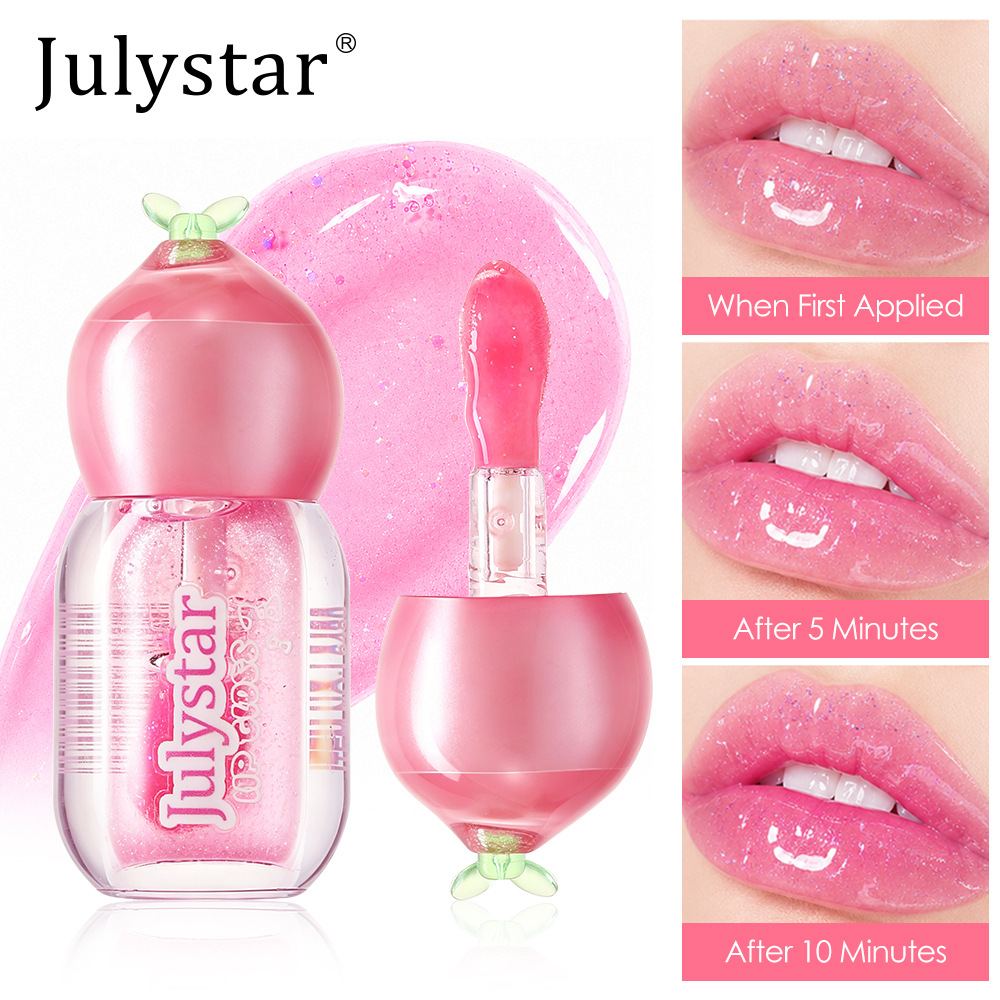 Temu Specializes in Water-Glossy Mirror-Like Peach-Flavored Transparent Lip Gloss That Is Moisturizing, Hydrating, Long-Lasting, and Temperature-Changing Lip Gloss