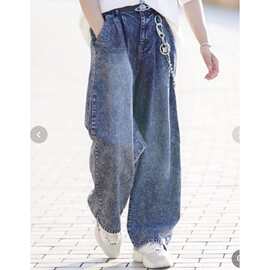 日系复古水洗高腰阔腿牛仔裤女 做旧灰宽松显瘦直筒老爹长裤