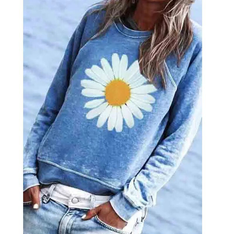2025 Amazon Wishtemu European and American Cross-Border Wish Women's Printed Sunflower Long-Sleeved Three-Dimensional Pattern Sweatshirt