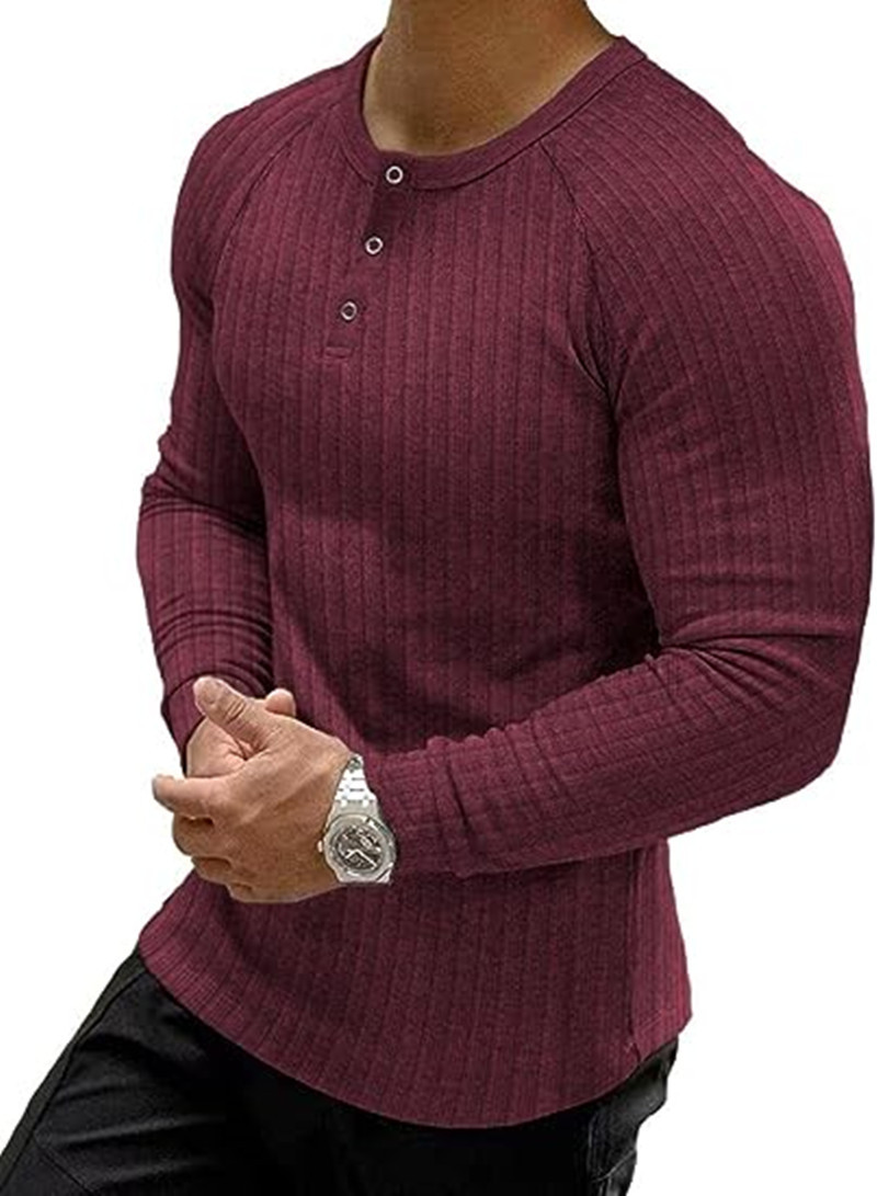 European Men's Sports Tees Slim Muscle Short Sleeve T-Shirt Fitness Elastic Thread Tight Solid Color Henry Shirt_voghion.com