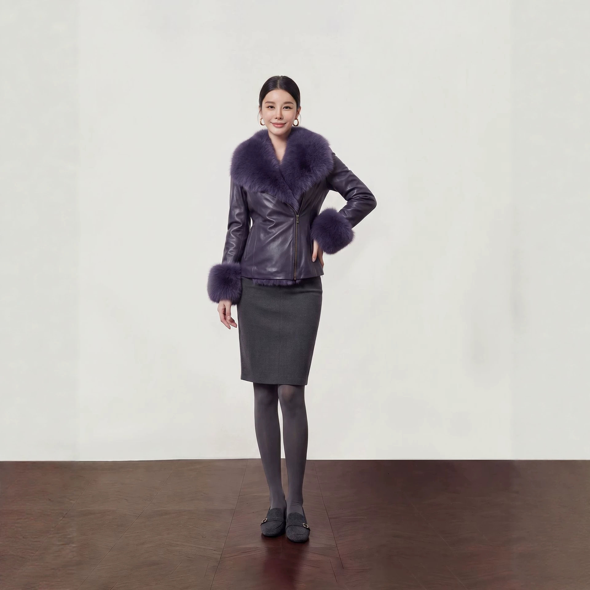 2026 Autumn New Fashionable Trendy Light Professional Style Fur Collar Patchwork Leather Jacket Textured Coat HBZXP710219