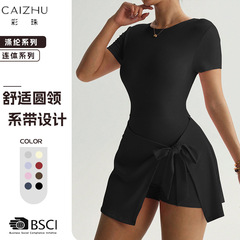 跨境休闲瑜伽连体短裙紧身美背假两件户外健身防走光运动网球裙女