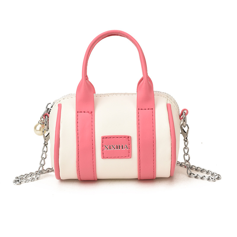 Bolsa de almohada cilíndrica de moda de contraste para niños y niñas bolsas de cadena mini lindas para bebés 2026 nuevas bolsas de accesorios para niños