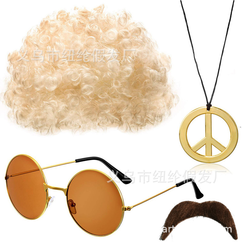 Cabeza de explosión dorada Gafas de película marrón Collar de aleación de oro Barba