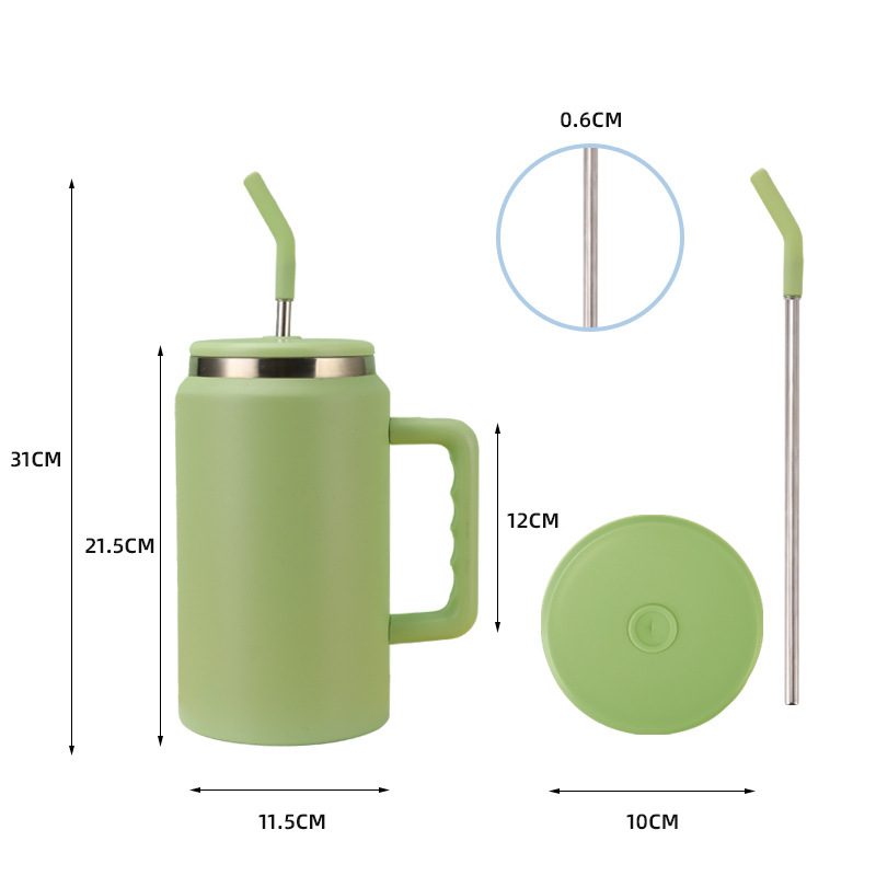 Taza termo simple gigante transfronteriza, taza de hielo de gran capacidad para el hogar, taza portátil de acero inoxidable para automóvil con pajita