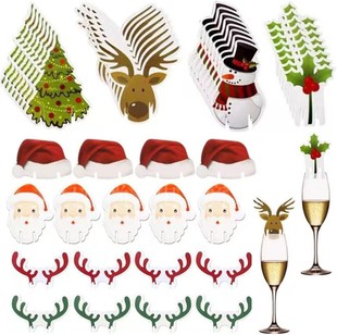 Christmas Hat Wine Glass Card Holiday Decoration Christmas Wine Glass Marker Cup Card Decoration Wooden Wine Glass Logo Wine Tasting Pack