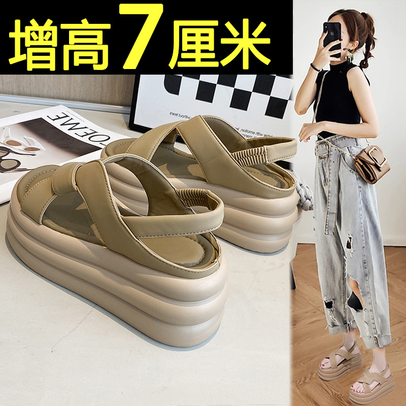 Sandalias romanas para mujeres 2025 verano nuevo estilo de muffin de fondo grueso con altura de moda con falda temperamento universal zapatos de playa