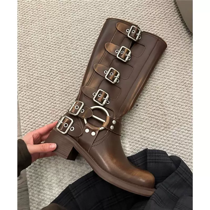Demi-season denim high boots