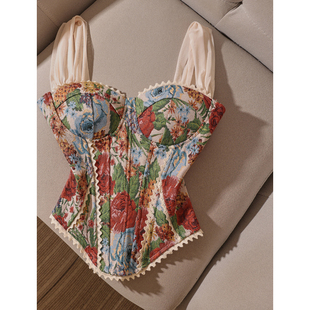 European and American best-selling new retro French jacquard oil painting style palace style wrapped breast fishbone bra vest female style niche trend