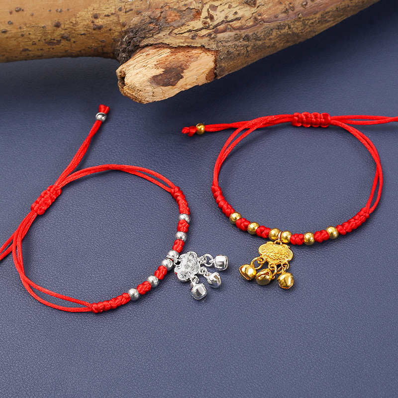 Dragon Boat Festival Gold and Silver Longevity Lock Vajra Knot Bracelet Kidsren's Colorful Rope National Trend Bracelet Baby Hand-Woven Red Rope