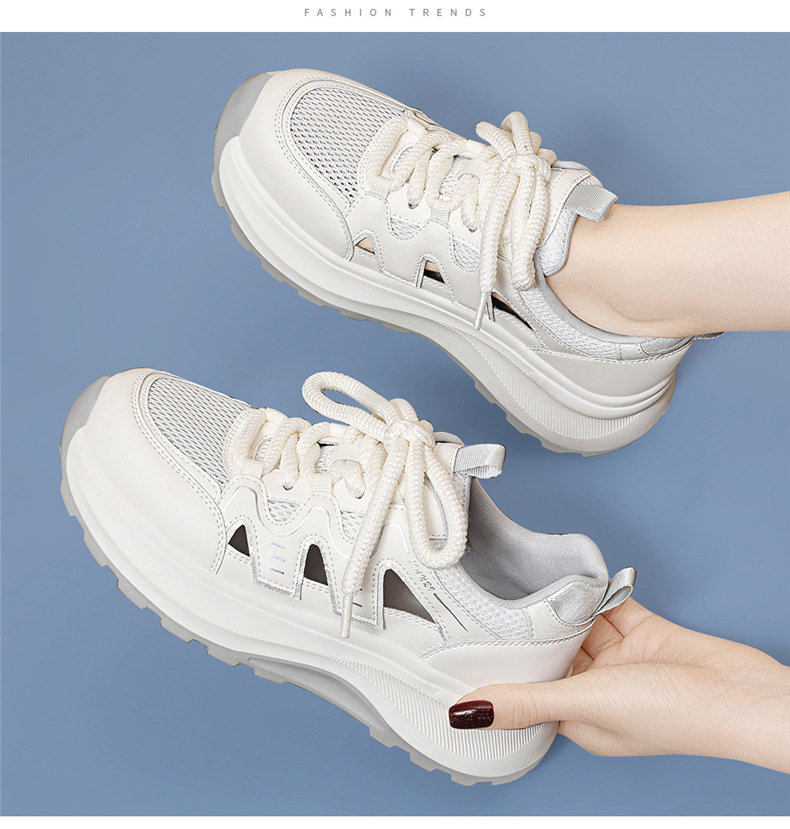 Giày sneaker nữ đế dày da thật thoáng khí kiểu dáng xu hướng mùa hè 2026, dép quai hậu khoét lỗ — 7218 mét xám, Màu mơ 7218 chi tiết 4
