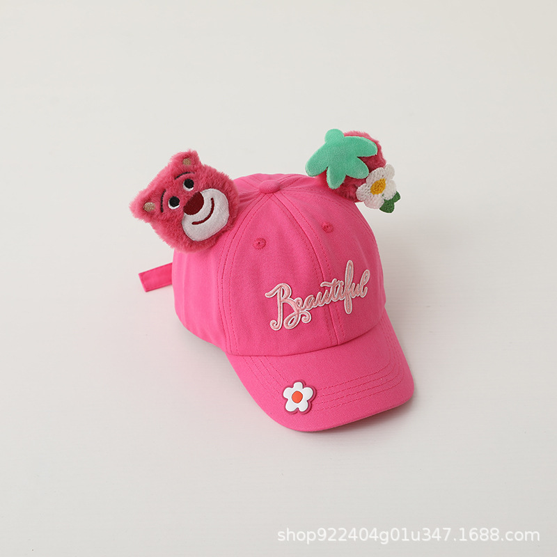 Sombrero de béisbol infantil primavera y otoño osos de fresas lindos rosa dulce bebé gorra de lengua de pato moda coreana DLY image 8