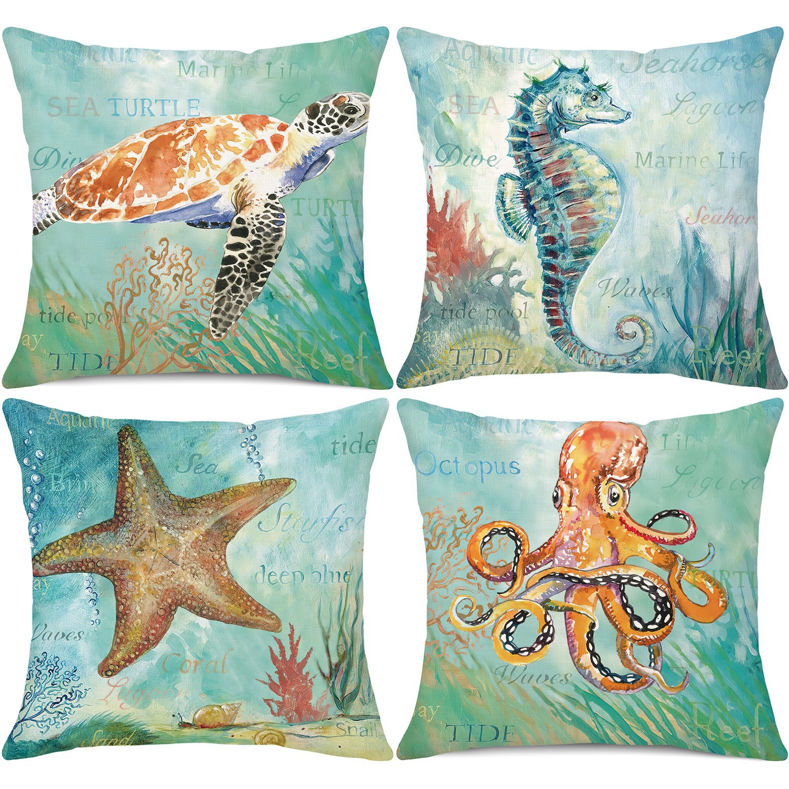Cross-border exclusive for creative marine animal printing pillow cover living room bedroom sofa decorative pillow cover_voghion.com