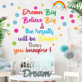 Dream Big英文字母彩虹圆点贴纸PVC磨砂  AF5558跨彩色字母玻璃贴
