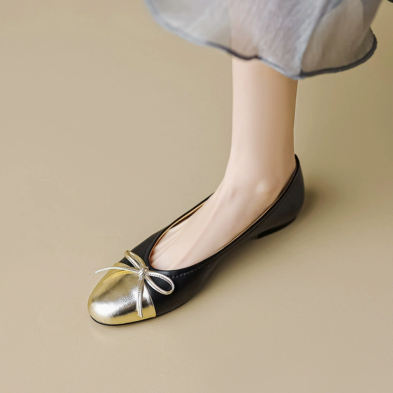 Однослойные туфли во французском стиле Chanel в стиле банта, подходящие по цвету, с мягкой подошвой, женская новая шапка из натуральной кожи, 2023, молочные туфли на плоской подошве, большие размеры