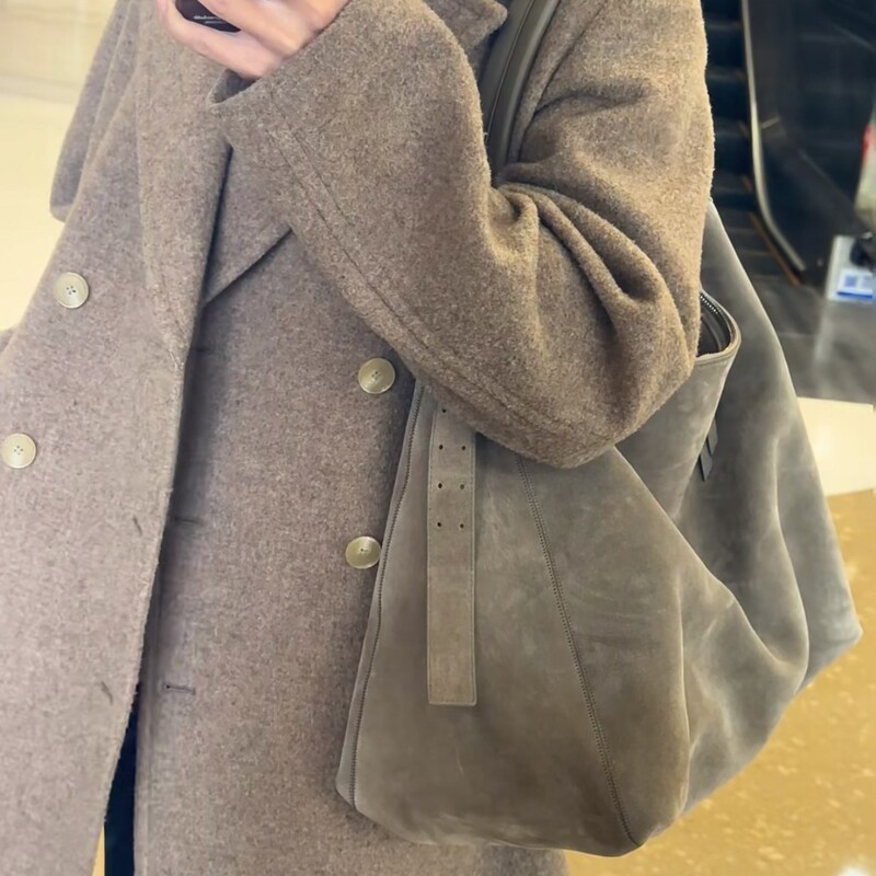 小白同款25年秋冬新款hobo单肩斜跨包麂皮绒大容量通勤托特女包潮|undefined