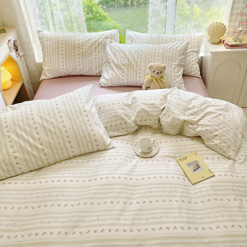Ins style small fresh floral pure cotton four-piece set printed cotton four-season quilt cover bed sheet three-piece set bed sheet 4