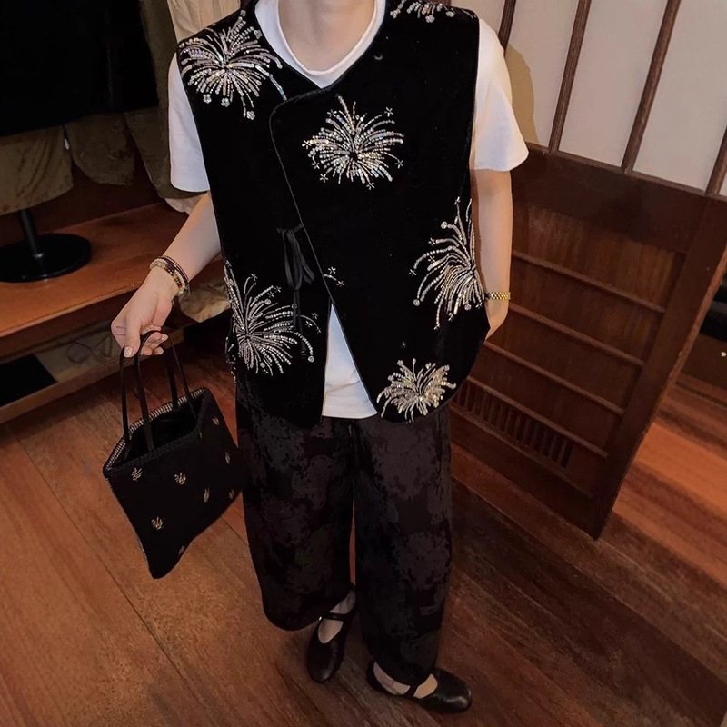 Reserved by the Owner~Black Label Chinese Style Limited Edition Velvet Vest for Women Autumn and Winter Sleeveless New Chinese Style Jacket