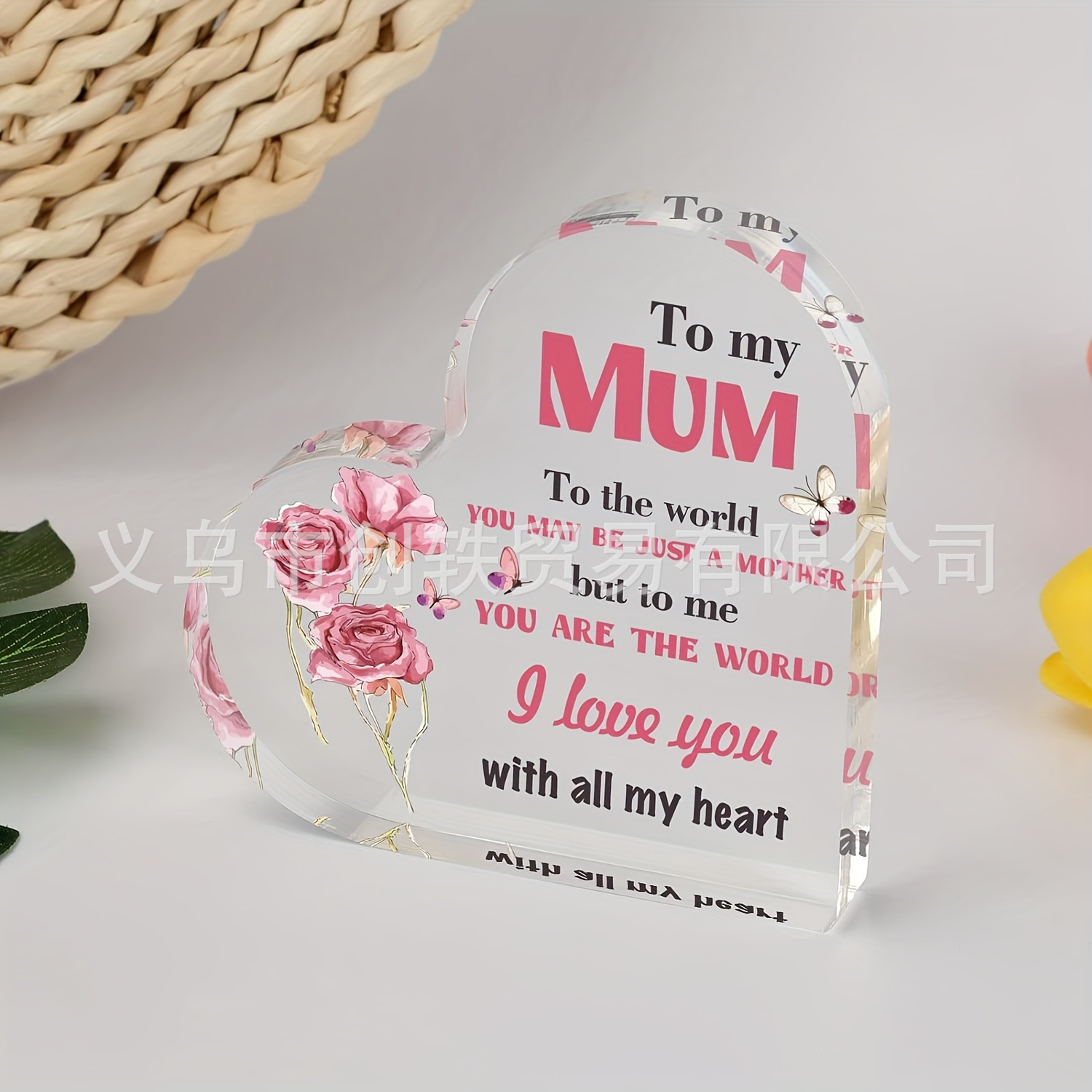 跨境新品爱心亚克力摆件母亲节卧室桌面装饰品