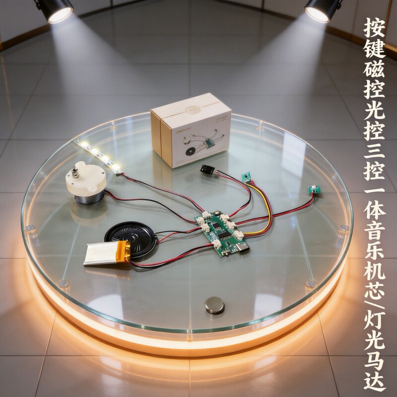 Button-Activated Light-Controlled Music Mechanism with Music Mechanism, Music Module, Light Strip, Hand-Cranked Motor, Music Box
