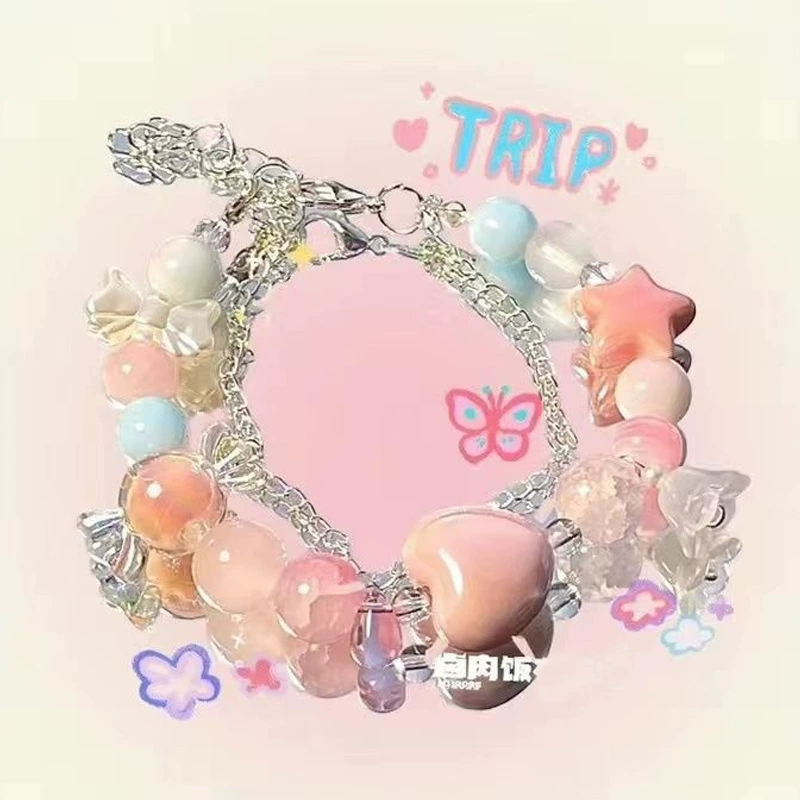 Beaded children's bracelet, adjustable cord, assorted charm styles, 10 cm