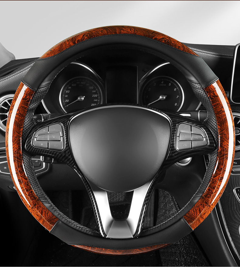 Car peach wood pattern steering wheel cover ultra-thin four-season universal summer non-slip half set of card-type decorative handle cover for men