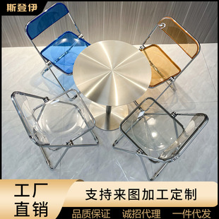 Internet celebrity milk tea shop coffee table acrylic dining chair transparent table and chair stainless steel small round table industrial style solid table