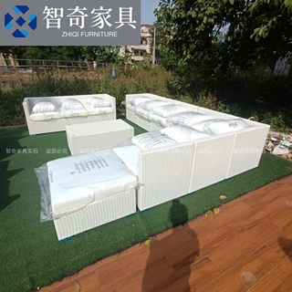 户外藤编沙发休闲客厅庭院露台酒店藤艺室外藤椅藤编民宿防水组合