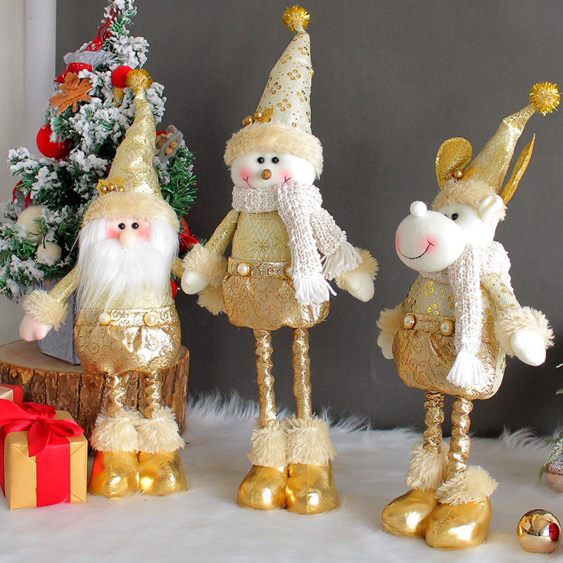 Hong Kong Love Cross-border Santa Claus Snowman Christmas Telescopic Doll Golden Christmas Standing Doll Decoration