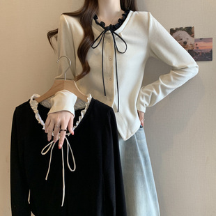 plus size Women's 2025 Spring New Fashion Fake Two-piece Lace Lace Base Shirt Slim Flesh Covering Short Top