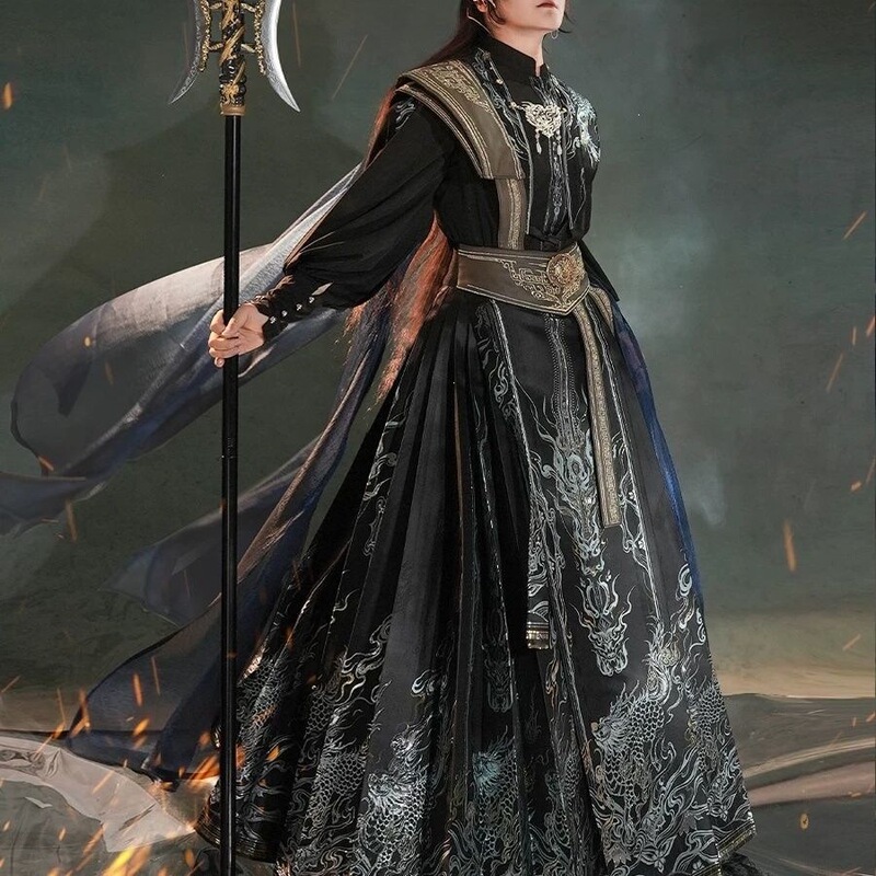Hanfu for Men: Lanling King Blue-Gold-Black Cool Horse-Face Skirt Outfit, New Chinese Style Ceremonial Set, Fairy-Style Martial Arts Suit Hanfu for Men: Lanling King Blue-Gold-Black Cool Horse-Face Skirt Outfit, New Chinese Style Ceremonial Set, Fairy-Style Martial Arts Suit