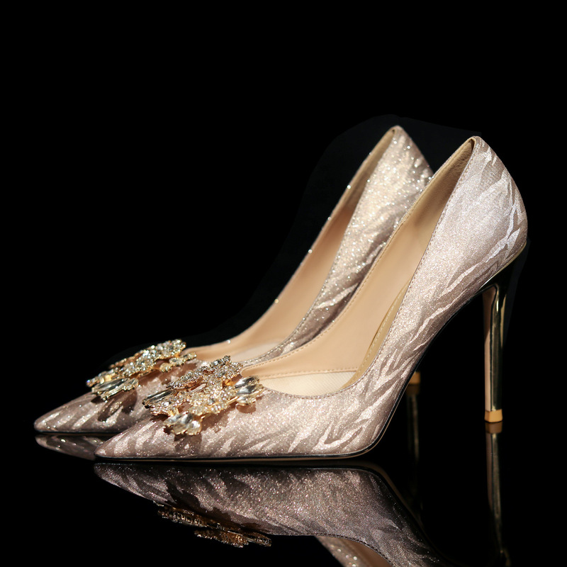 Wedding shoes, crystal party shoes, bridal shoes, women's champagne-colored high heels, comfortable for the feet, with rhinestones, 2026 new model, pointed toe, stiletto heel Wedding shoes, crystal party shoes, bridal shoes, women's champagne-colored high heels, comfortable for the feet, with rhinestones, 2026 new model, pointed toe, stiletto heel