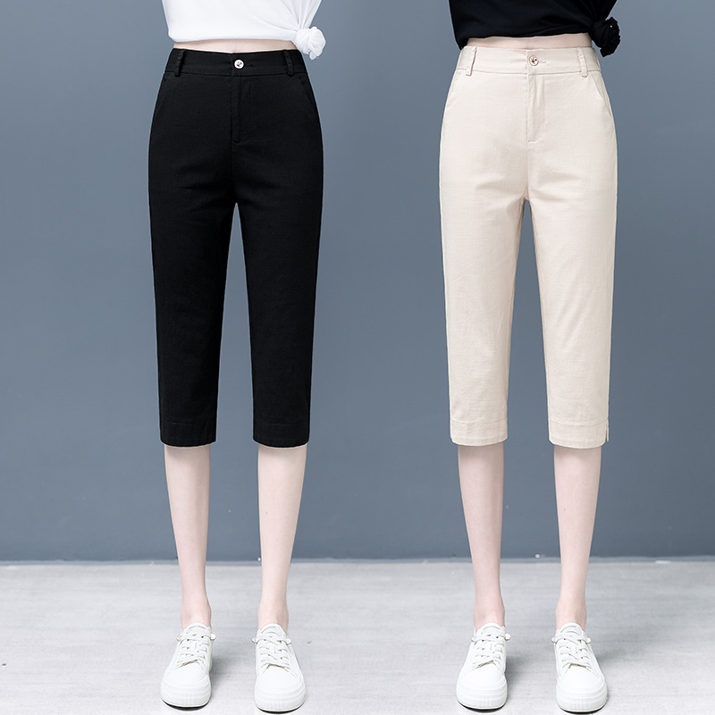 Pure Cotton Cropped Pants for Women, Thin Mid-Length Pants, 2025 Summer New High-Waisted Slimming Suit Pants, Casual Straight-Leg Pants Pure Cotton Cropped Pants for Women, Thin Mid-Length Pants, 2025 Summer New High-Waisted Slimming Suit Pants, Casual Straight-Leg Pants