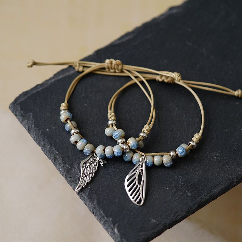 Creative National Wind Angel Wings Wen Play Ceramic Bracelet Female Literary Ethnic Style New Chinese Style Butterfly Ceramic Jewelry