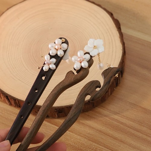 Black sandalwood hairpin, ancient high-end natural freshwater pearl hair ornaments, hand-made new Chinese style hairpin, Hanfu accessories
