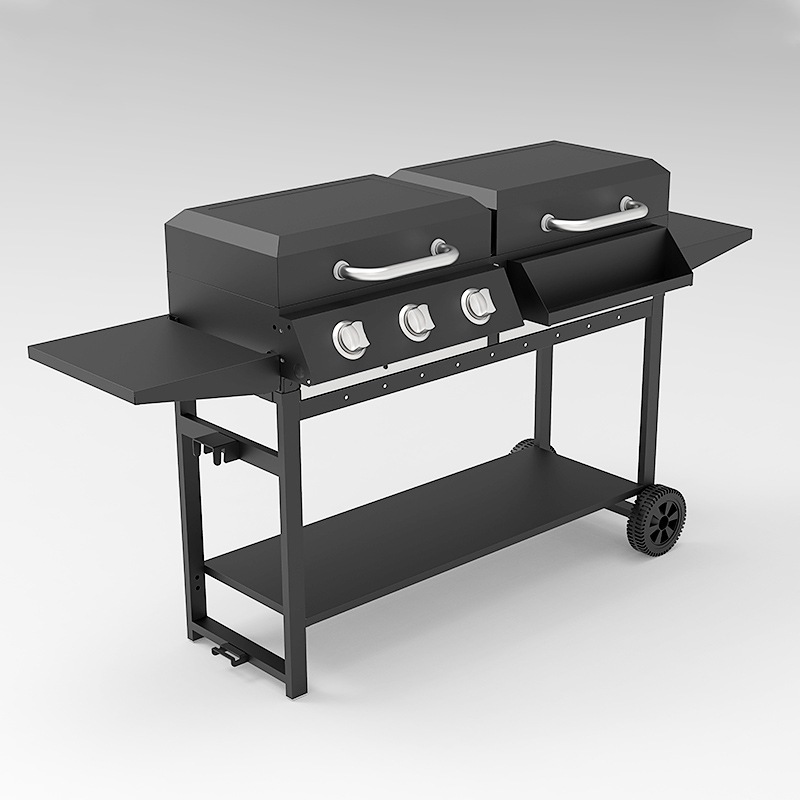 Nueva parrilla multifuncional de carbono y vapor de doble propósito parrilla de gas de tres cabezas parrilla de carbón de gas comercial parrilla de carne