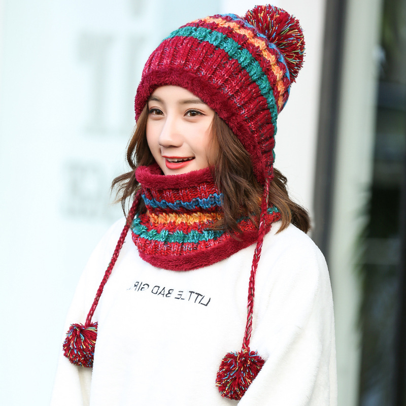 Unisex Women's outdoor winter fluffy and thickened cute Lei Feng hat Warm ear protection hairball bib cap Knit cap_voghion.com