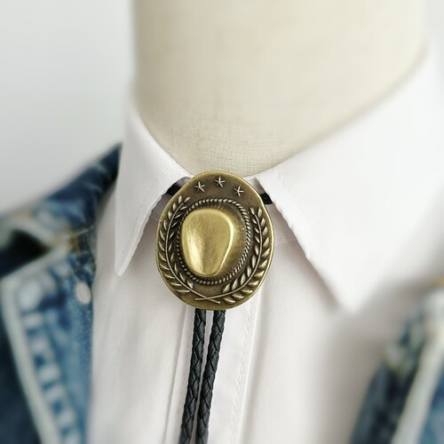 Western Cowboy Bolo Tie Trendy Fashion Wheat Hat Collar Rope Men's Shirt Bow Tie PU Rope Retro Necklace