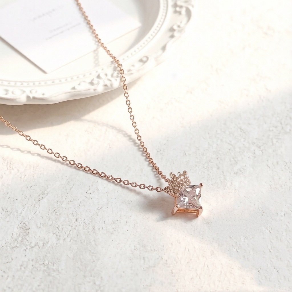 Golden copper pendant, pink gold, micro incrustation
