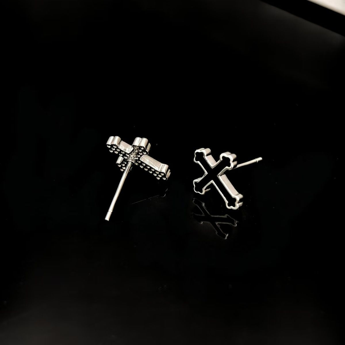 Black Cross Earrings Women's Trendy Men's Hip-Hop Trendy Retro Gothic Niche Ins Style Distinctive All-Match Earrings