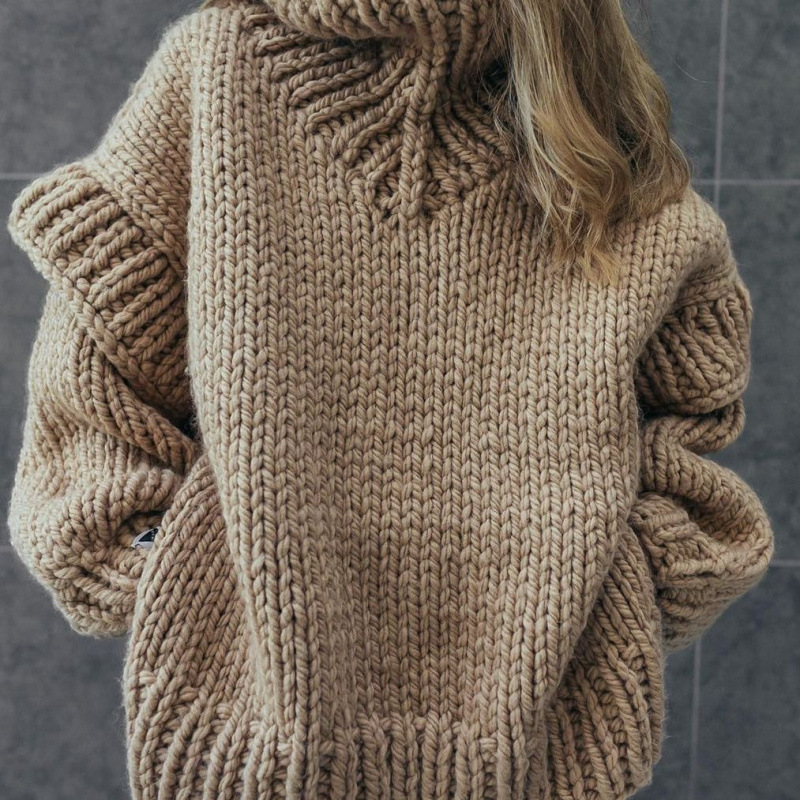 New cross-border European and American foreign trade chunky knit sweater, Amazon pullover knitwear, women's fluffy long-sleeve turtleneck sweater