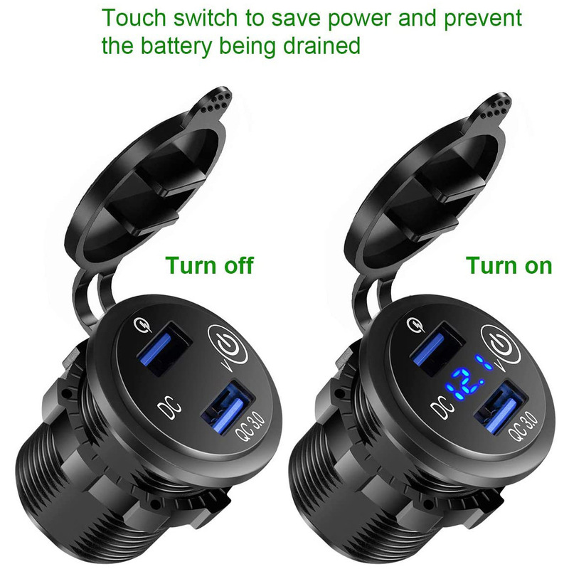 3人の自動車充電器を改造したUSB充電QC3.0高スループット充電器付きシガレットスイッチの組み合わせ12-24V|undefined