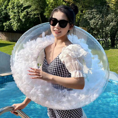 大人用のインターネット有名人の水泳リング、男性と女性用の厚みのある水泳リング、子供用の脇の下リング、完全に透明なインフレータブル大人用救命浮輪