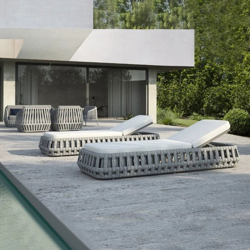 Cama de mentira al aire libre impermeable al aire libre protector solar patio piscina Villa Silla de playa de madera maciza balcón ocio reclinable Silla de cama