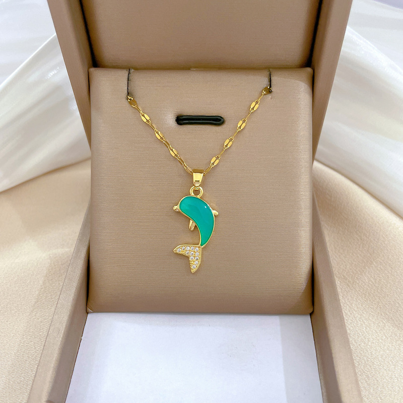 Collar de delfín en acero titanio - joya elegante para mujer_voghion.com